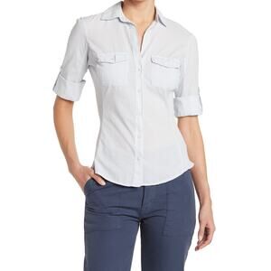 James Perse Womens 3 Large White Cotton Three-Quarter Sleeve Button-Up Shirt